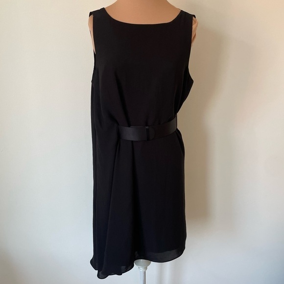 Halston Heritage Black Sleeveless Asymmetric Belted Cocktail Dress EUC Size 4 - Picture 1 of 9